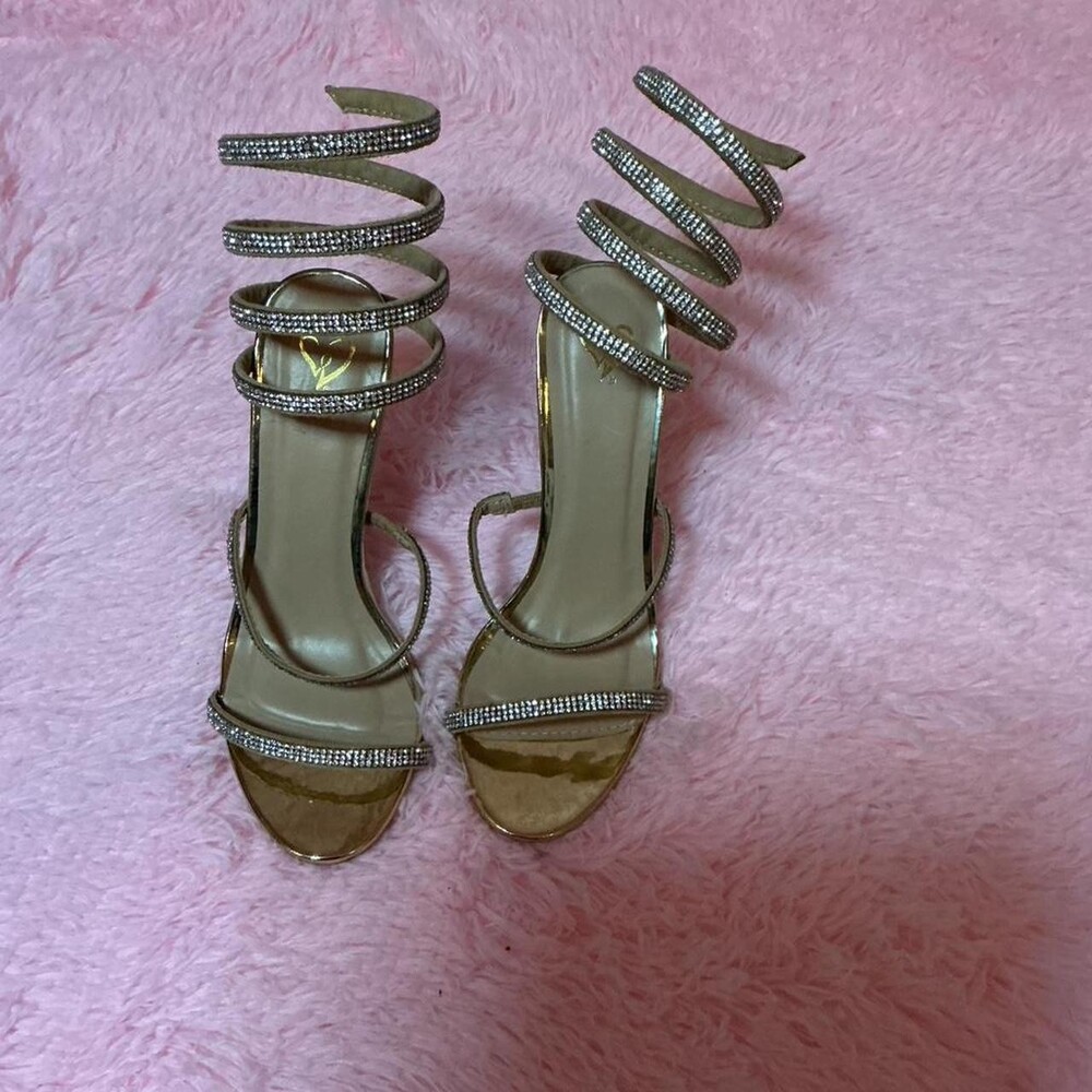 Gold Strappy Heels With Rhinestones